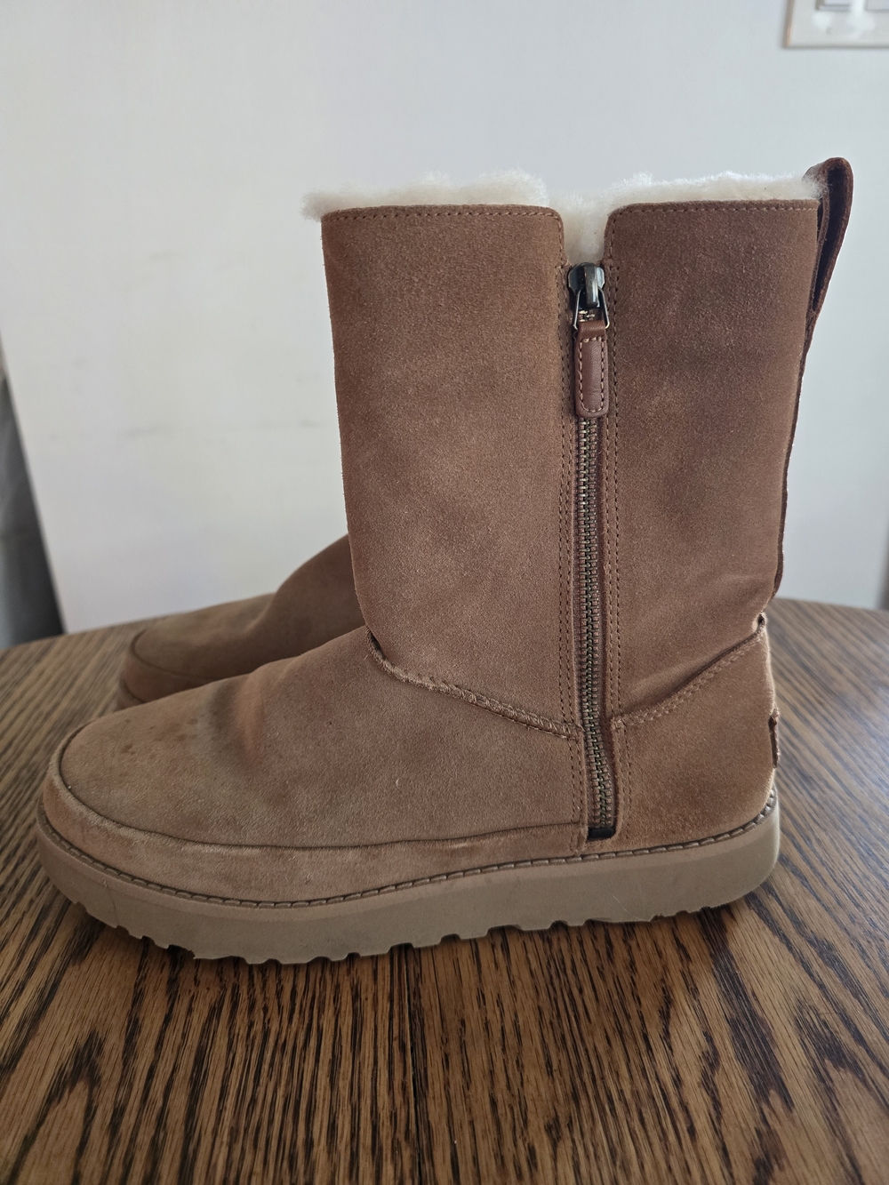 UGG Chestnut Suede Shearling-Lined Zip Winter Boots